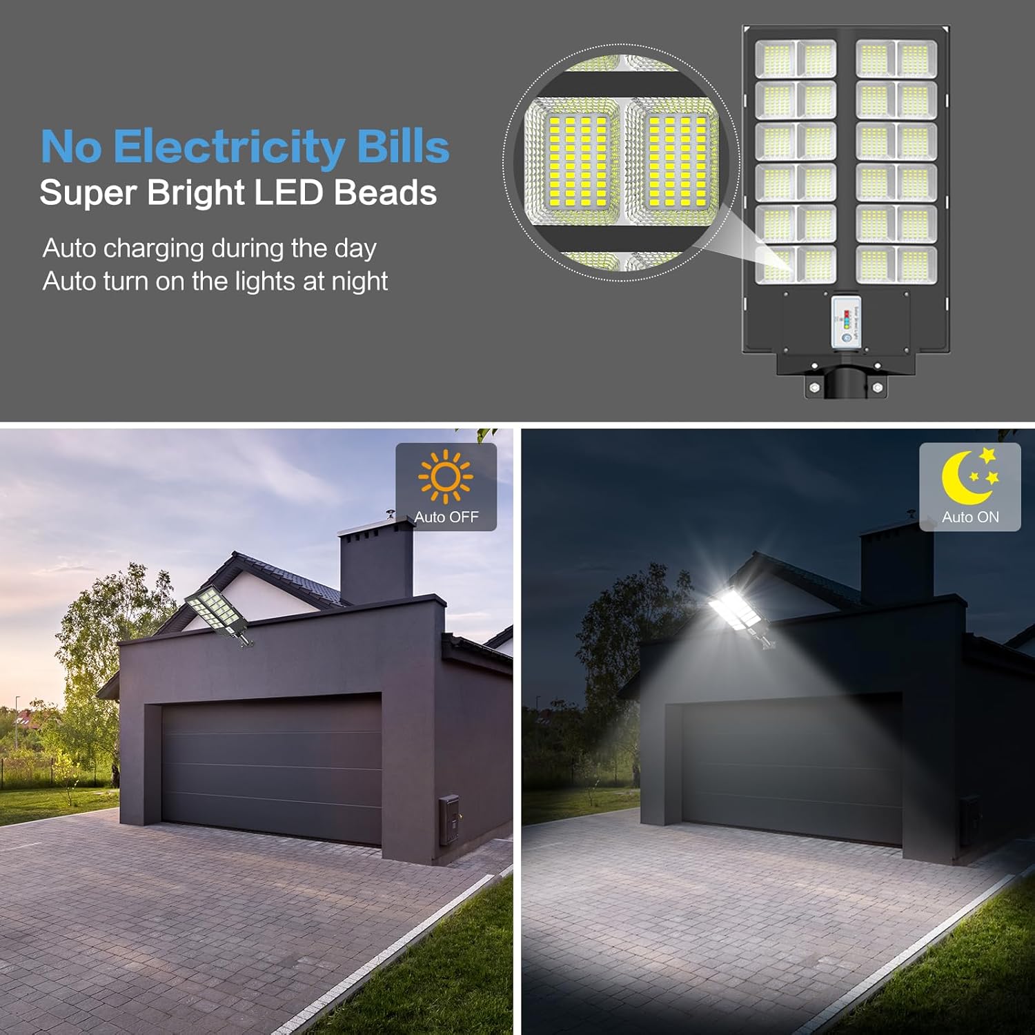 Deepn 8000W Solar Street Light, 480000 Lumens Dusk to Dawn LED Flood Lights Outdoor Motion Sensor, IP66 Waterproof Commercial Grade Solar Outdoor Lights with Remote Control for Parking Lot, 2 Pack - Image 3
